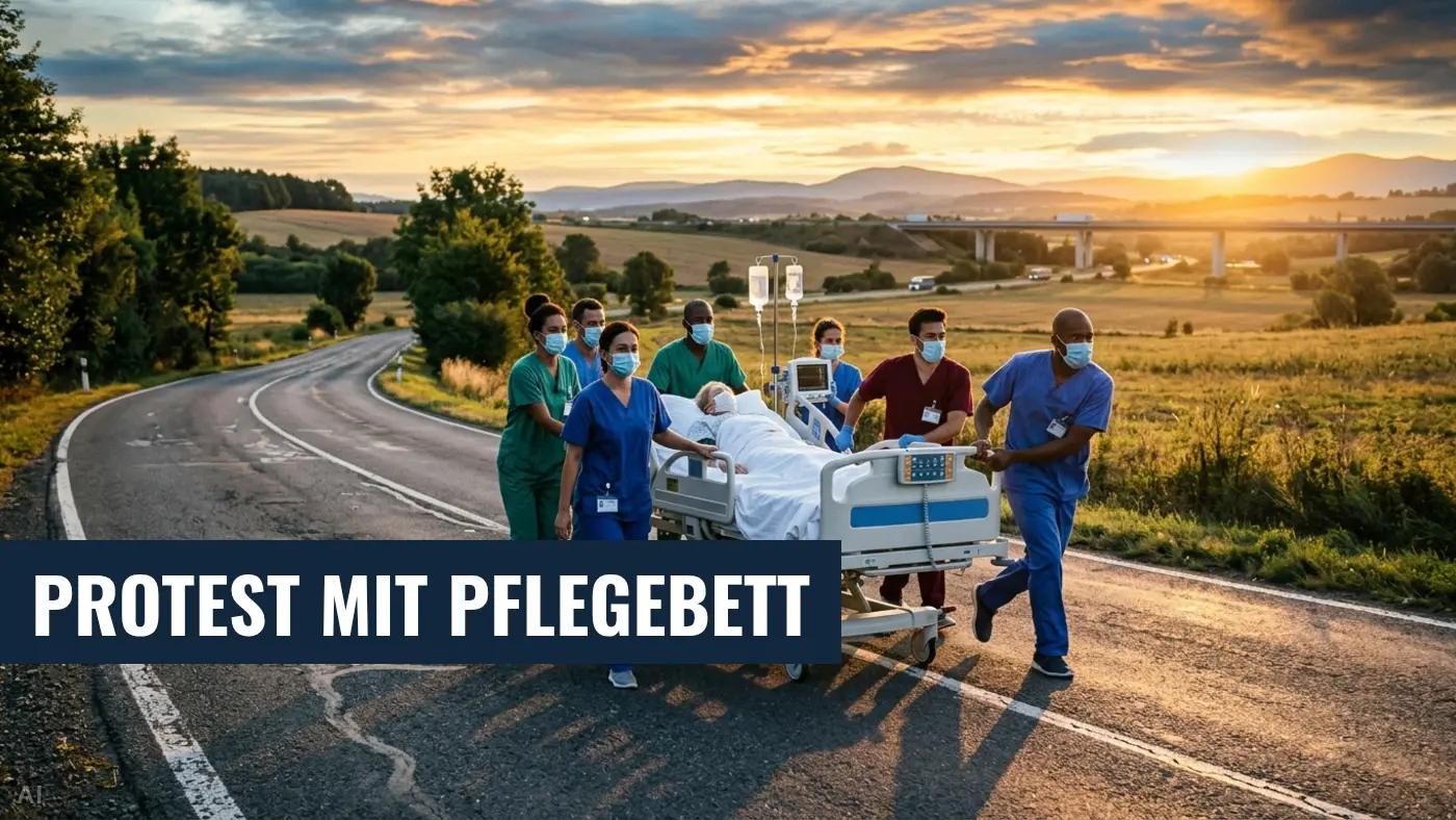 Ungewöhnlicher Protest: Pflegekräfte schieben Pflegebett nach Berlin