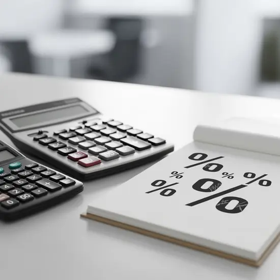 Rechner, Taschenrechner und Notizzettel mit Prozentangaben, symbolische Darstellung ohne lesbaren Text.