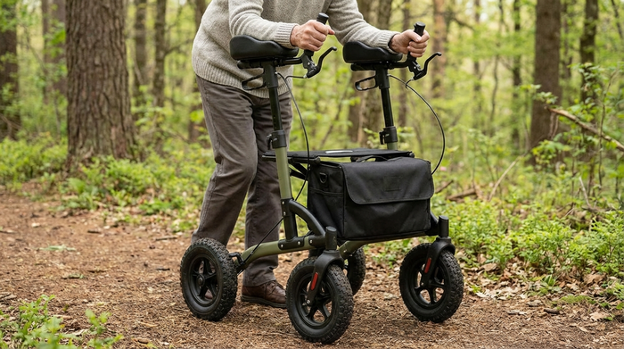 Rollator mit weichen Reifen und speziellen Unterarmauflagen