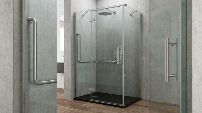 Fertige Duschkabine mit Sicherheitsglas und Haltegriff