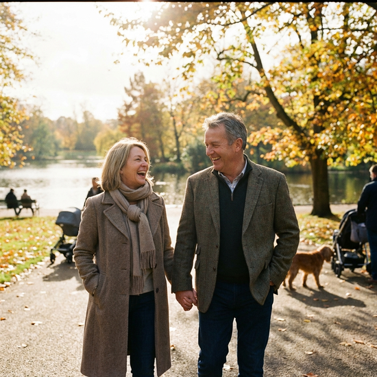 Ehepaar mittleren Alters beim entspannten Spaziergang im Park