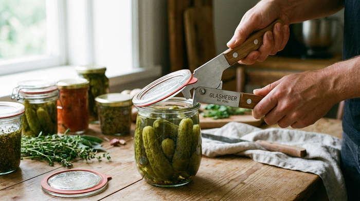 Spezialöffner für Einmachgläser in Anwendung