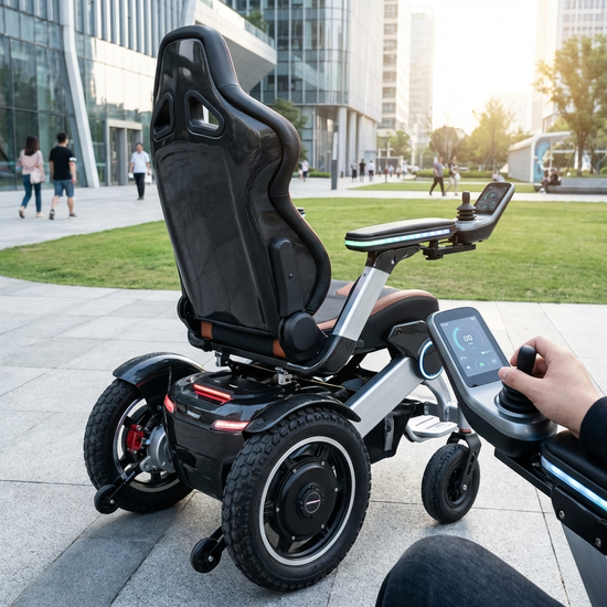 Moderner elektrischer Rollstuhl mit Joystick-Steuerung