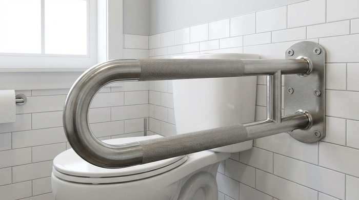 Stabil montierter Haltegriff neben der Toilette