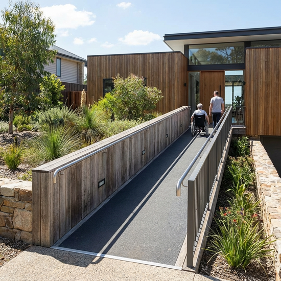 Rampe im Eingangsbereich eines Hauses für barrierefreien Zugang