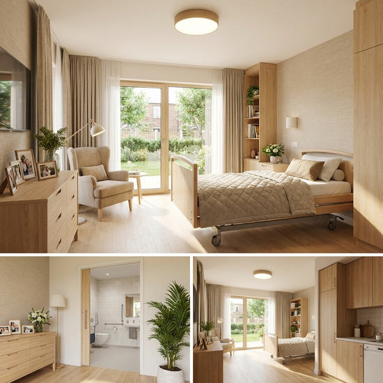 Freundliches Zimmer in einer modernen Pflegeeinrichtung