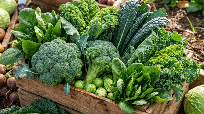 Frisches grünes Gemüse wie Brokkoli und Grünkohl