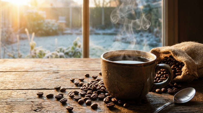Dampfender Kaffee in einer Tasse.