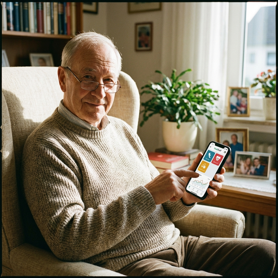 Senior nutzt eine Gesundheits-App auf dem Smartphone
