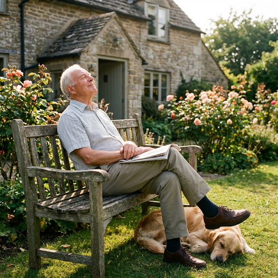 Älterer Herr wirkt erleichtert und zufrieden