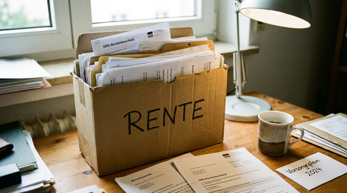 Ordner mit der Aufschrift Rente und Dokumenten