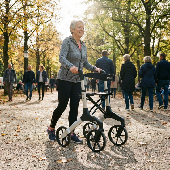 Moderner Rollator auf Gehweg im Park
