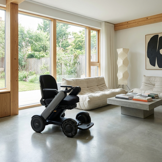 Elektrorollstuhl in modernem Wohnzimmer