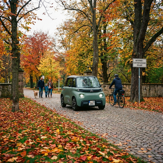 Elektromobil auf einem gepflasterten Weg im Park