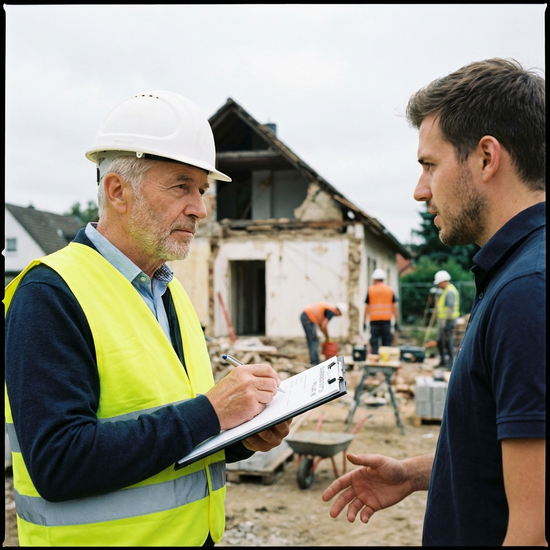 Gutachter macht sich Notizen auf einem Klemmbrett während er zuhört