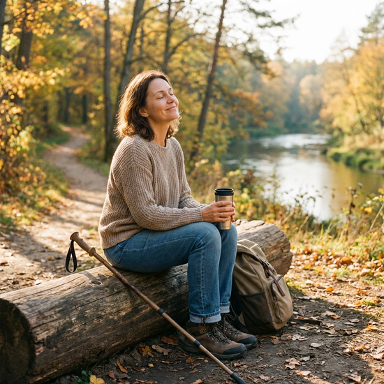 Pflegende Tochter entspannt sich bei einem Spaziergang in der Natur