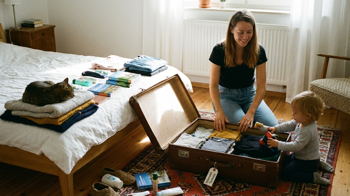 Angehörige packt Koffer für den Urlaub