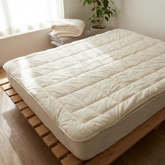 Waschbare, weiche Bettschutzeinlage auf einer Matratze ausgebreitet