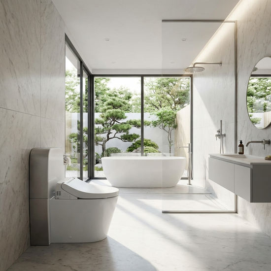 Modernes Dusch-WC mit elegantem Design in einem hellen Badezimmer.