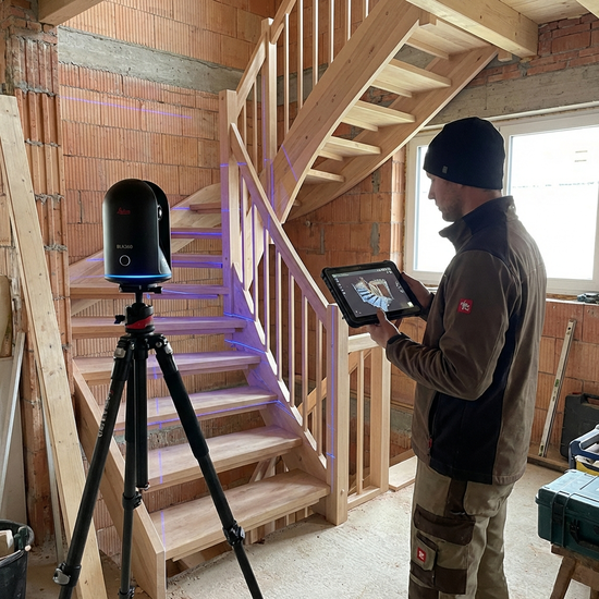 Fachberater vermisst eine Treppe mit einem digitalen 3D-Messgerät