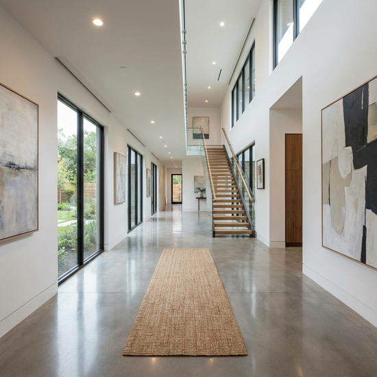 Breiter Flur in einem Wohnhaus ohne störende Möbelstücke