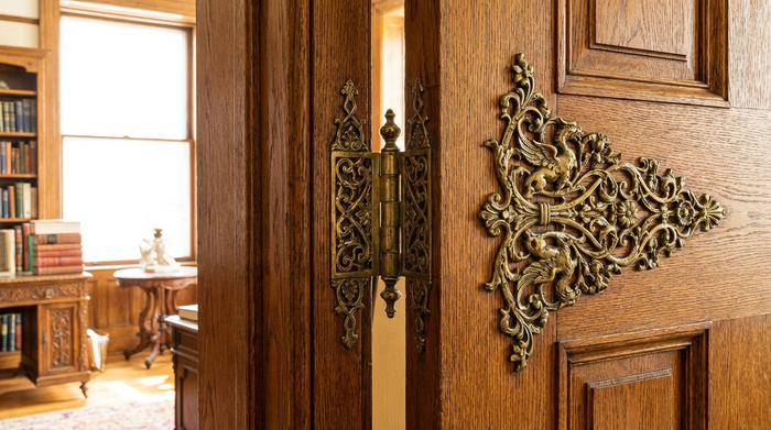 Spezielle Türscharniere an einer geöffneten Zimmertür