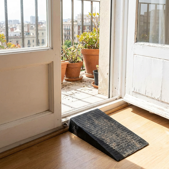 Kleine Keilrampe aus Gummi an einer Balkontür