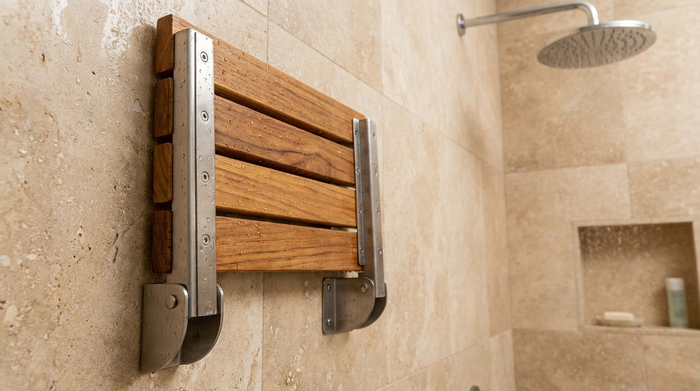 Stabiler Duschklappsitz fest an der Wand montiert