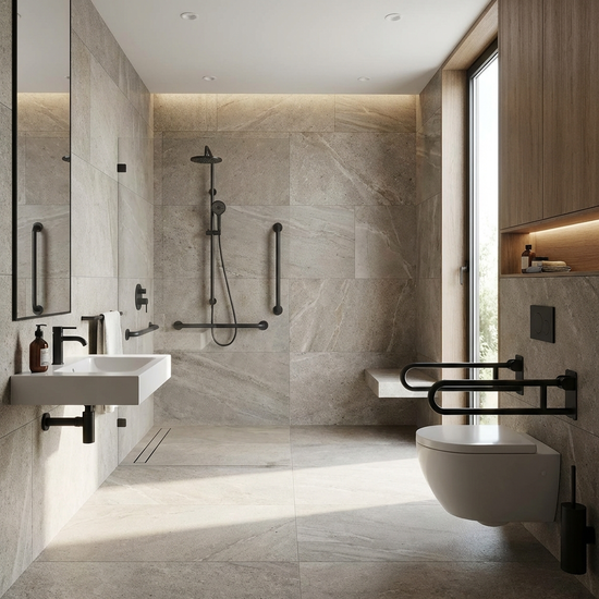 Modernes barrierefreies Badezimmer mit Haltegriffen