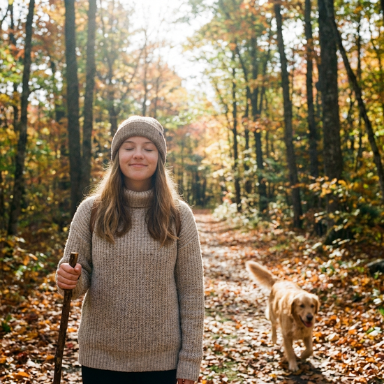 Tochter entspannt sich bei einem Spaziergang