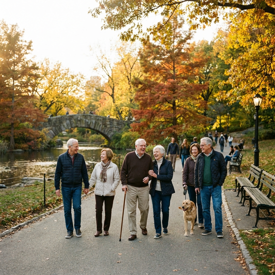 Senioren beim entspannten Spaziergang im Park
