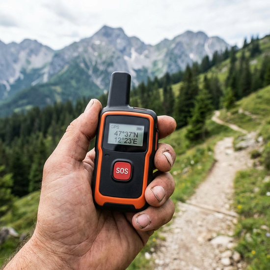 Mobiler Notrufsender mit GPS-Funktion in der Hand
