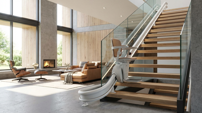 Sicherer Treppenlift in einem modernen Einfamilienhaus