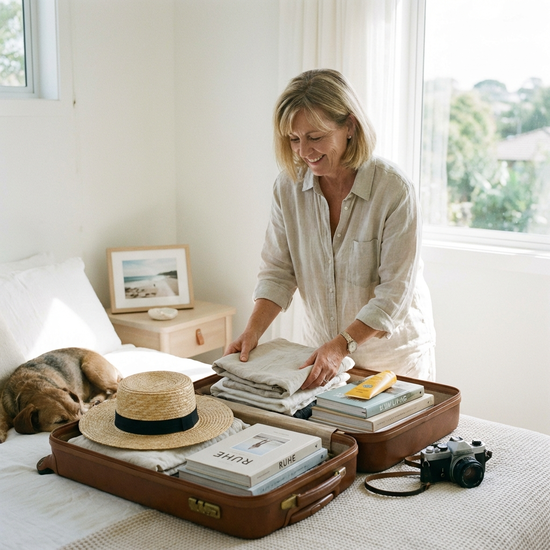 Angehörige packt einen Koffer für den anstehenden Erholungsurlaub