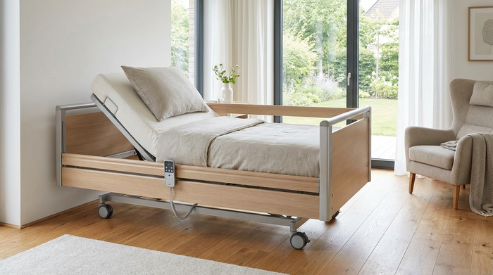 Modernes elektrisches Pflegebett mit höhenverstellbarem Kopfteil