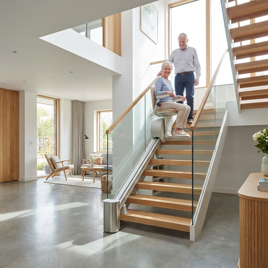 Sicherer Treppenlift in einem modernen, hellen Einfamilienhaus