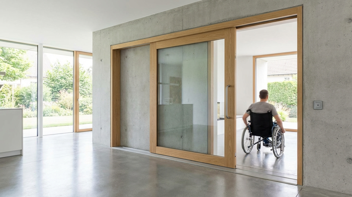 Breite, barrierefreie Zimmertür in einem modernen Wohnhaus