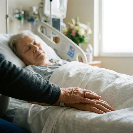 Sanfte Berührung der Hand eines schlafenden Patienten