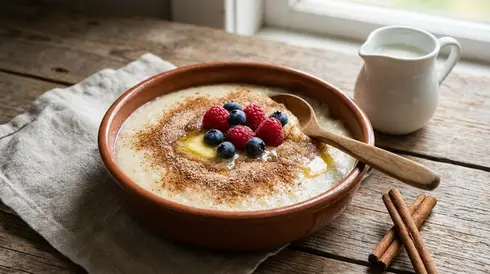 Eine Portion süßer Grießbrei in einer Schale