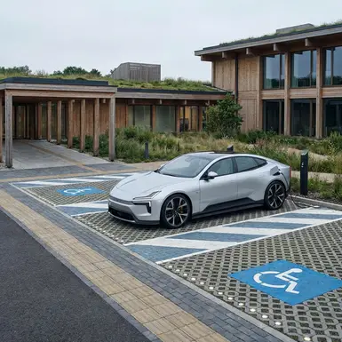 Modernes Auto auf einem extra breiten, barrierefreien Parkplatz