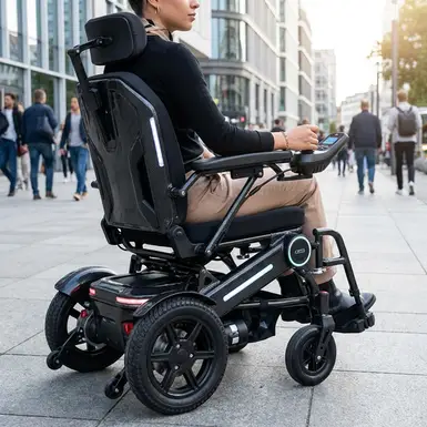 Moderner elektrischer Rollstuhl mit Joystick-Steuerung