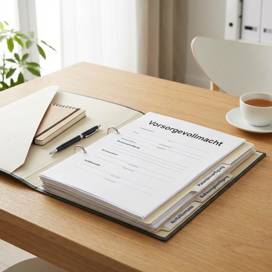 Geordnete Dokumentenmappe mit Vorsorgevollmacht