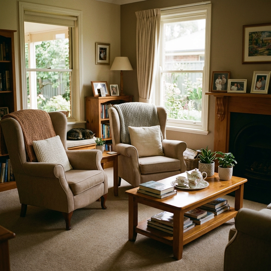 Gemütliche Sitzecke auf der Palliativstation mit bequemen Sesseln