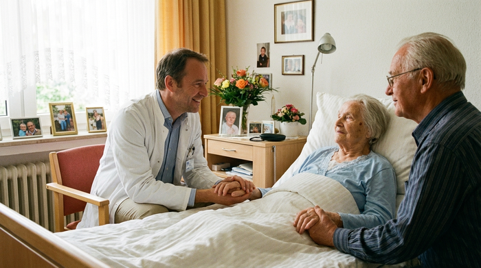 Palliativmediziner bei der einfühlsamen Visite