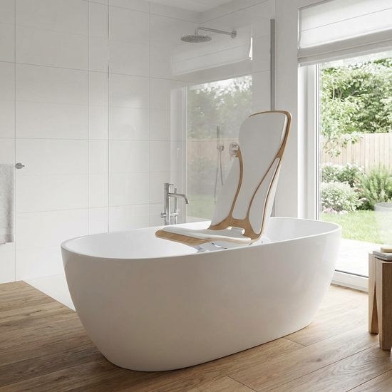 Ergonomischer Badewannenlift in einer modernen, weißen Badewanne