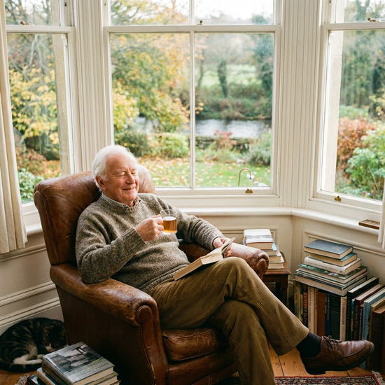 Älterer Herr entspannt sich in einem komfortablen Sessel am Fenster