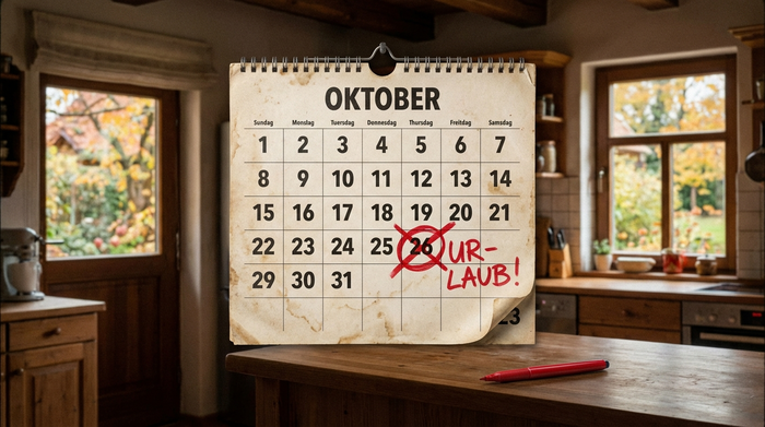 Ein aufgeschlagener Wandkalender, auf dem ein Datum auffällig mit einem roten Stift markiert ist