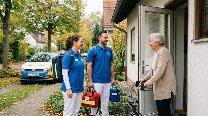 Ambulanter Pflegedienst trifft an der Haustür ein
