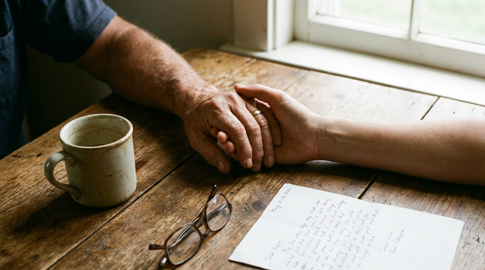 Zwei Hände reichen sich über einem Tisch