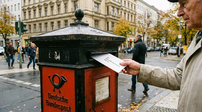 Brief wird in einen Briefkasten geworfen